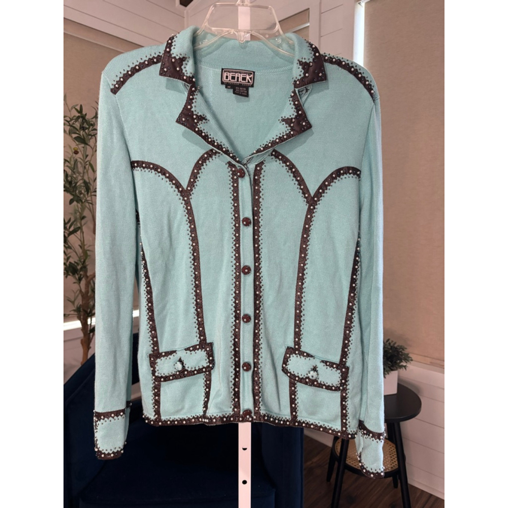 Women's Derek Cardigan Blue/Brown Embellished Size M